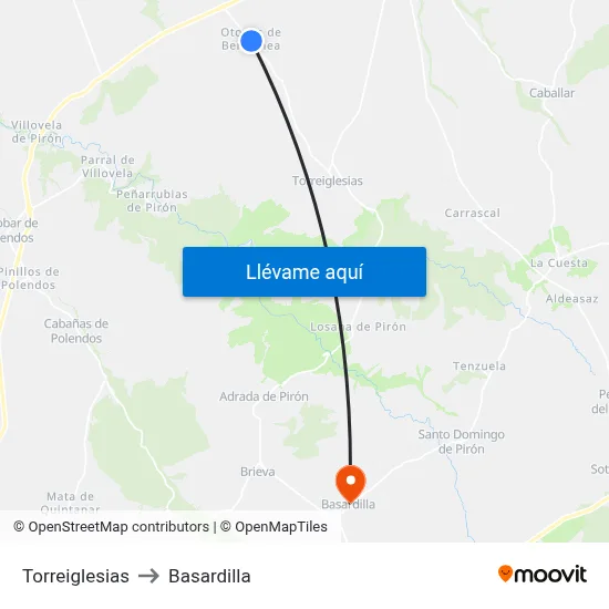 Torreiglesias to Basardilla map