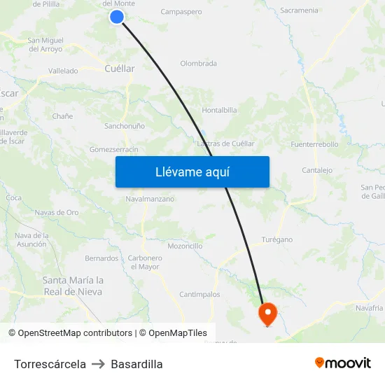 Torrescárcela to Basardilla map