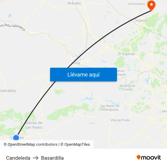 Candeleda to Basardilla map