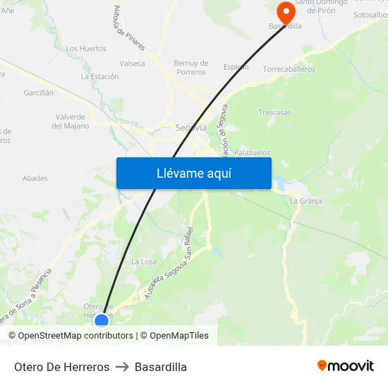 Otero De Herreros to Basardilla map