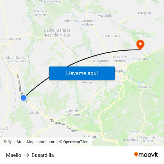 Maello to Basardilla map