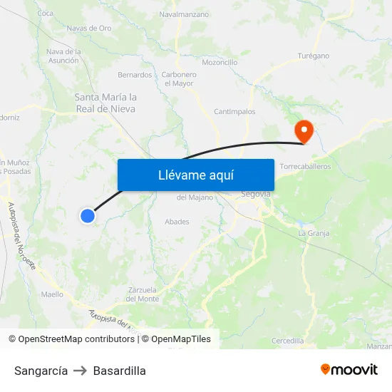 Sangarcía to Basardilla map