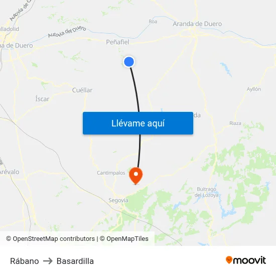 Rábano to Basardilla map