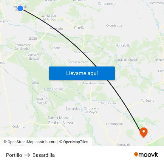 Portillo to Basardilla map