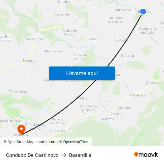 Condado De Castilnovo to Basardilla map