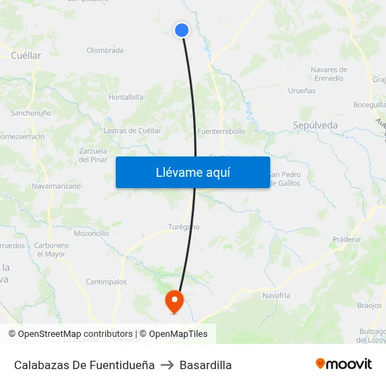 Calabazas De Fuentidueña to Basardilla map
