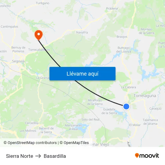 Sierra Norte to Basardilla map
