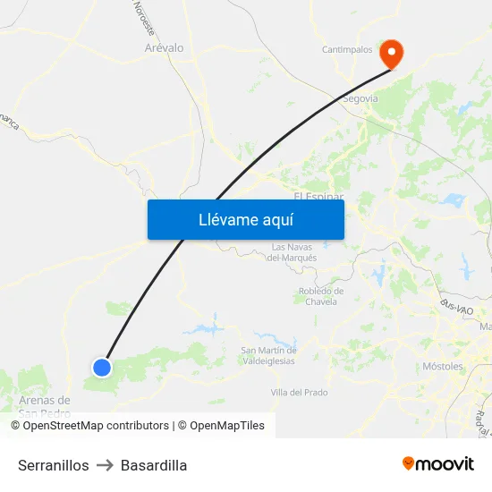 Serranillos to Basardilla map