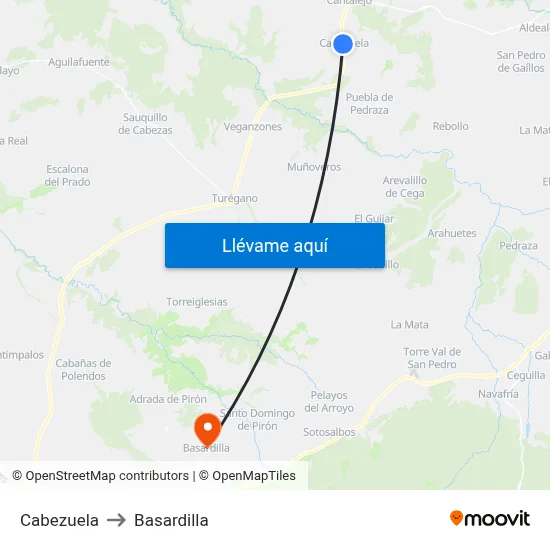 Cabezuela to Basardilla map