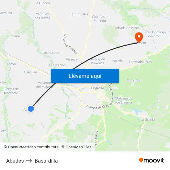 Abades to Basardilla map