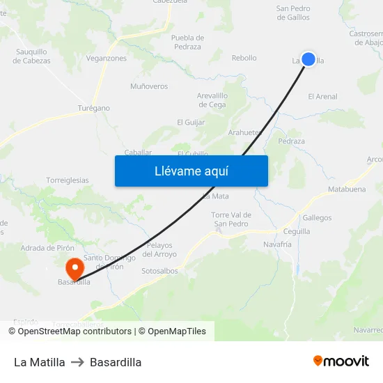 La Matilla to Basardilla map