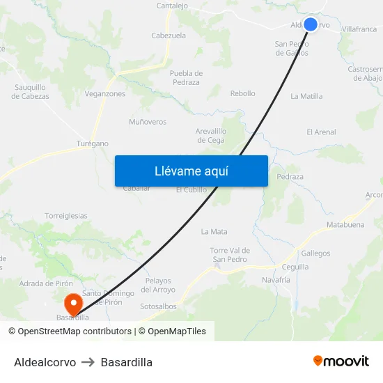 Aldealcorvo to Basardilla map