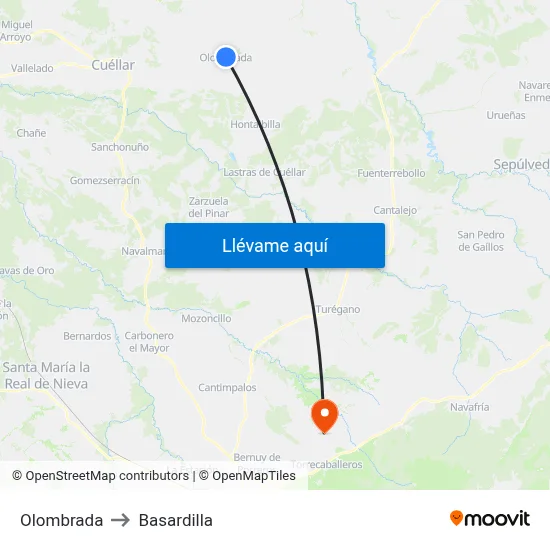 Olombrada to Basardilla map
