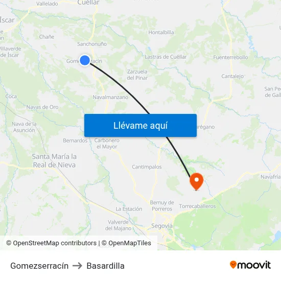 Gomezserracín to Basardilla map