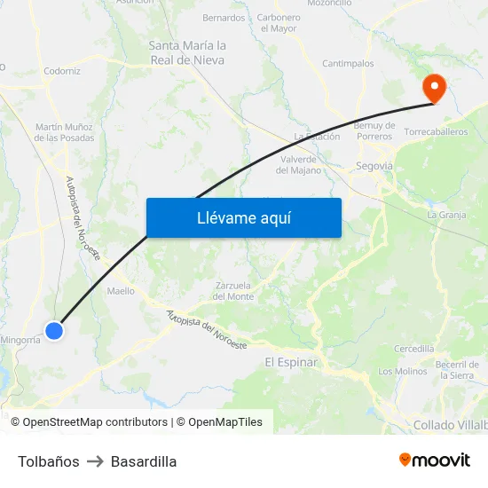 Tolbaños to Basardilla map