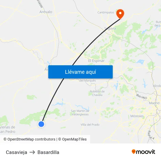 Casavieja to Basardilla map
