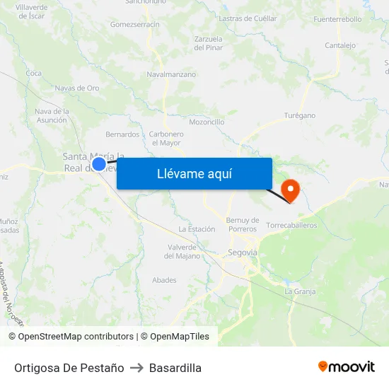 Ortigosa De Pestaño to Basardilla map