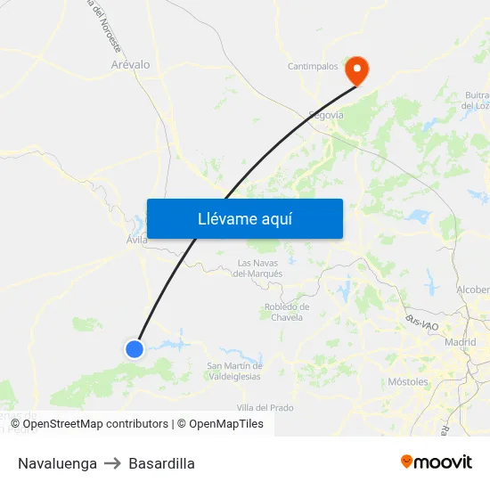 Navaluenga to Basardilla map