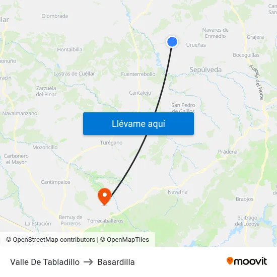 Valle De Tabladillo to Basardilla map
