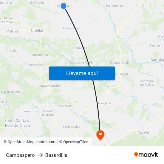 Campaspero to Basardilla map