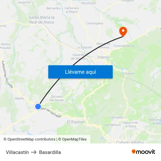Villacastín to Basardilla map