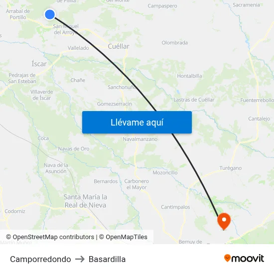 Camporredondo to Basardilla map