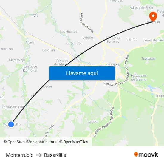 Monterrubio to Basardilla map