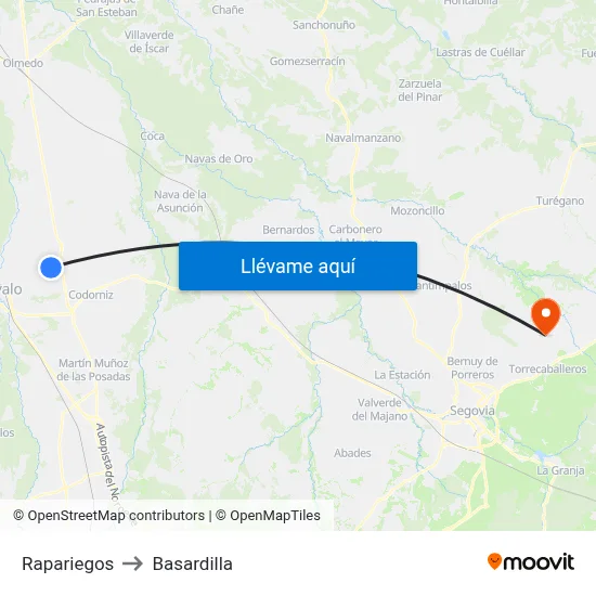 Rapariegos to Basardilla map