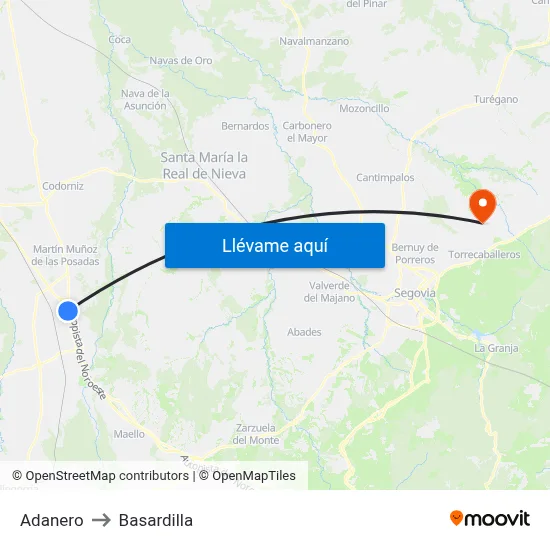 Adanero to Basardilla map