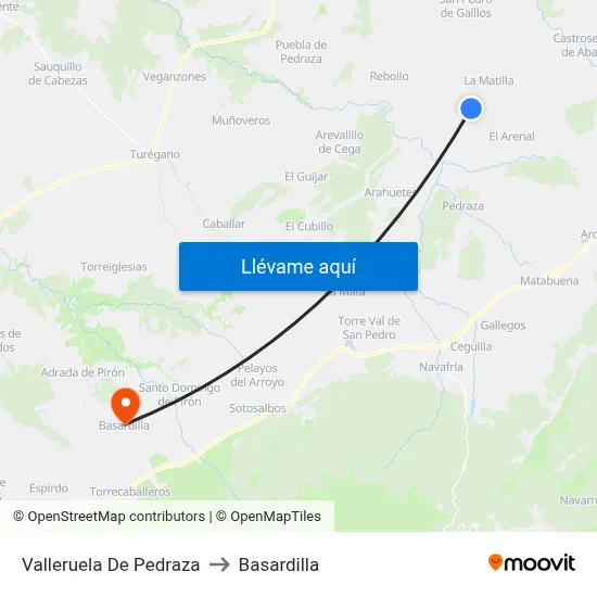 Valleruela De Pedraza to Basardilla map