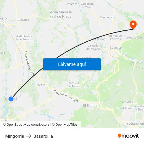 Mingorría to Basardilla map
