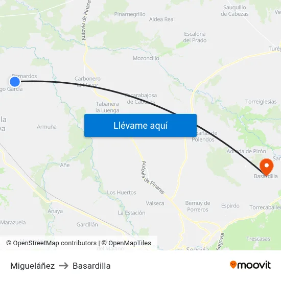 Migueláñez to Basardilla map