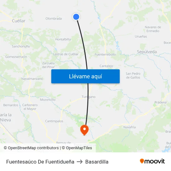 Fuentesaúco De Fuentidueña to Basardilla map