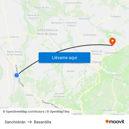Sanchidrián to Basardilla map