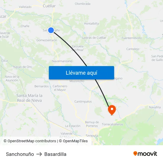 Sanchonuño to Basardilla map