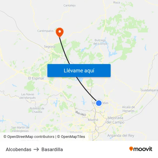 Alcobendas to Basardilla map