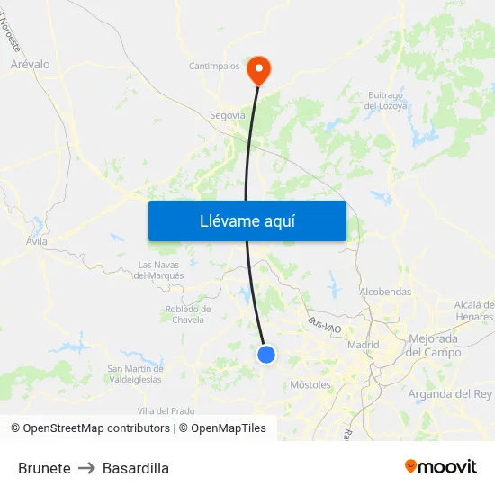 Brunete to Basardilla map