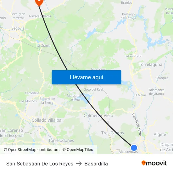 San Sebastián De Los Reyes to Basardilla map