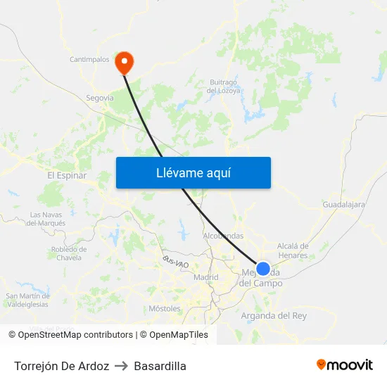 Torrejón De Ardoz to Basardilla map