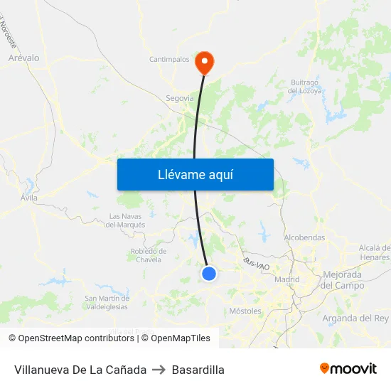 Villanueva De La Cañada to Basardilla map