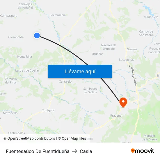Fuentesaúco De Fuentidueña to Casla map