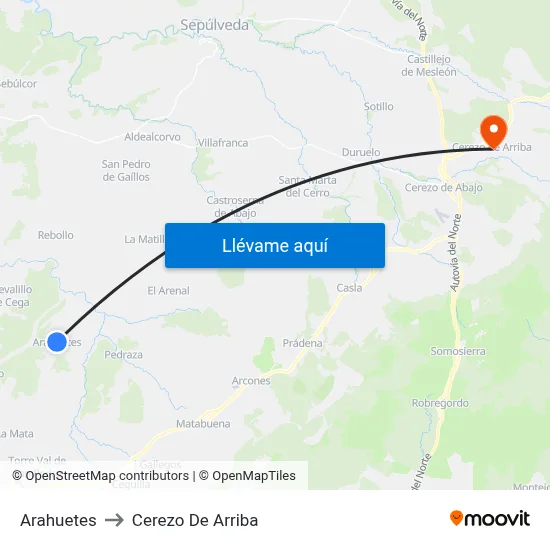 Arahuetes to Cerezo De Arriba map