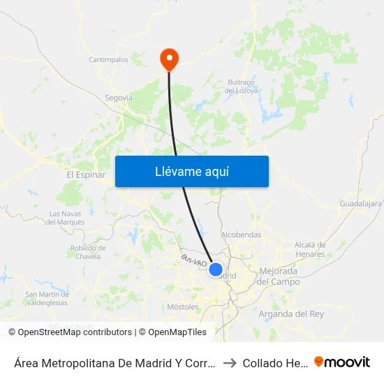 Área Metropolitana De Madrid Y Corredor Del Henares to Collado Hermoso map