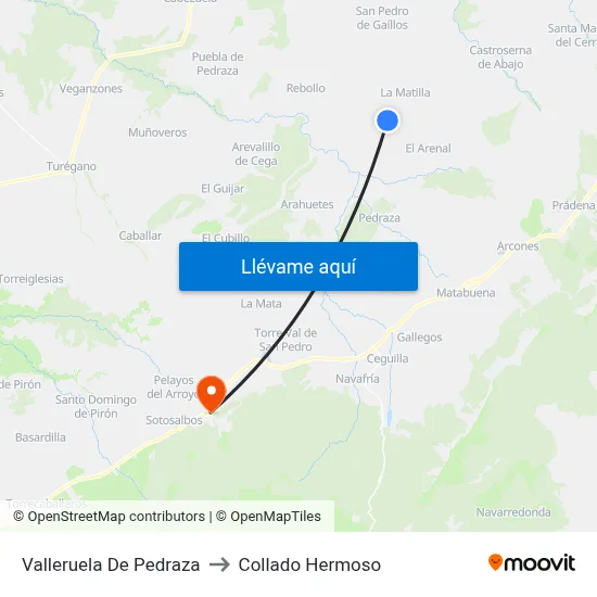Valleruela De Pedraza to Collado Hermoso map