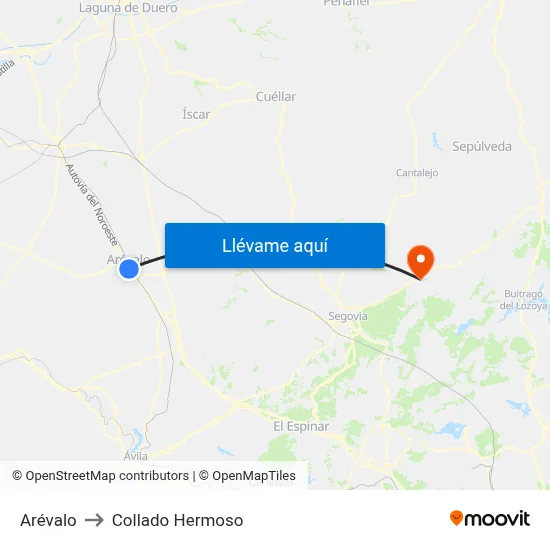 Arévalo to Collado Hermoso map