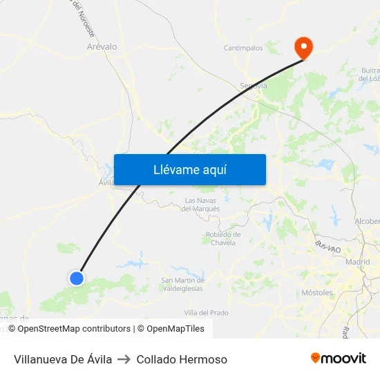 Villanueva De Ávila to Collado Hermoso map