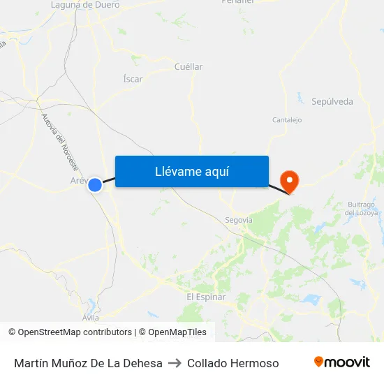 Martín Muñoz De La Dehesa to Collado Hermoso map