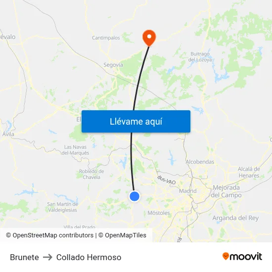 Brunete to Collado Hermoso map