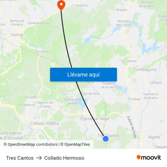 Tres Cantos to Collado Hermoso map