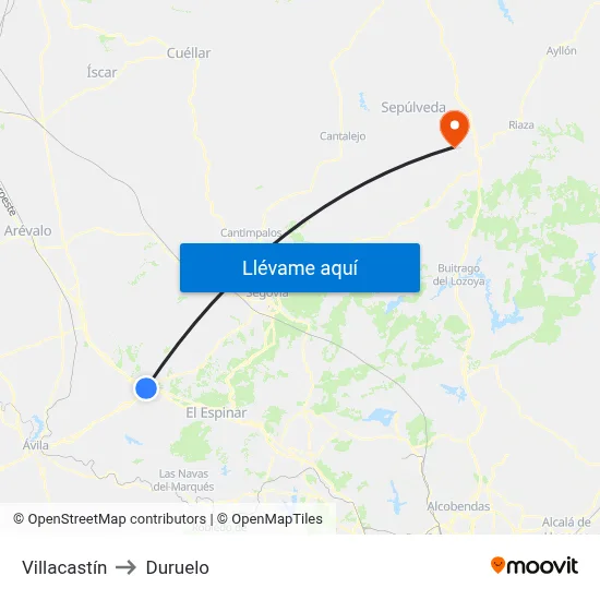 Villacastín to Duruelo map